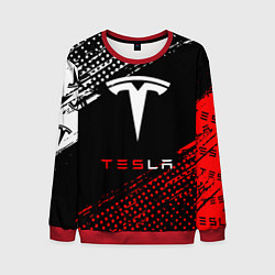 Свитшот мужской Tesla - Logo Pattern, цвет: 3D-красный