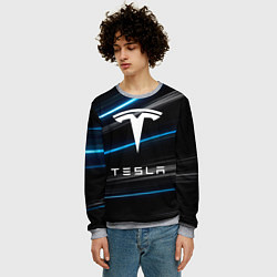 Свитшот мужской Tesla - Неоновые полосы, цвет: 3D-меланж — фото 2