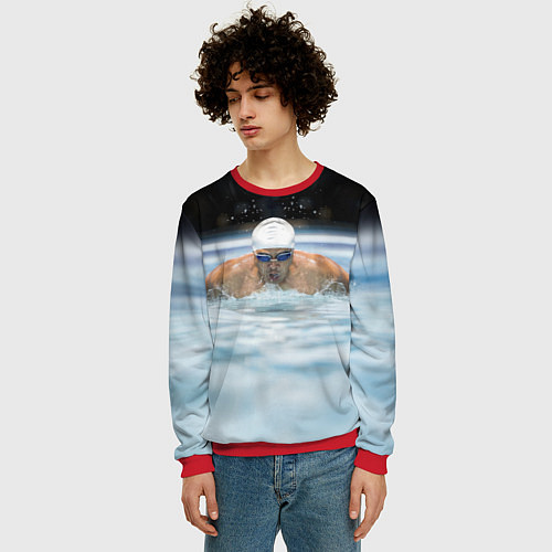 Мужской свитшот Плавание Пловец / 3D-Красный – фото 3