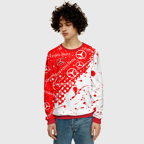 Мужской свитшот Mercedes Паттерн Брызги красок / 3D-Красный – фото 3