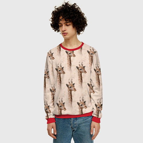 Мужской свитшот Голова жирафа паттерн / 3D-Красный – фото 3