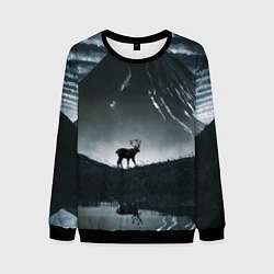 Свитшот мужской Северный олень и вулкан, цвет: 3D-черный