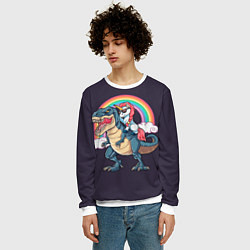 Свитшот мужской Модный Единорог На Динозавре, цвет: 3D-белый — фото 2