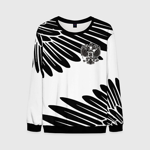 Мужской свитшот ГЕРБ РОССИИ КРЫЛЬЯ СВОБОДЫ / 3D-Черный – фото 1