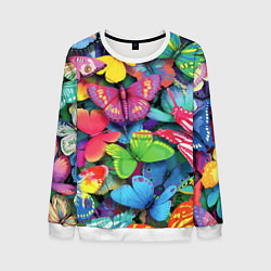 Свитшот мужской Стая бабочек Pattern, цвет: 3D-белый