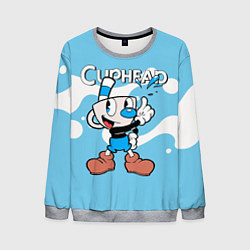 Свитшот мужской Cuphead синяя чашечка, цвет: 3D-меланж