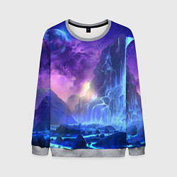 Свитшот мужской Фантастический пейзаж Водопад Неон, цвет: 3D-меланж