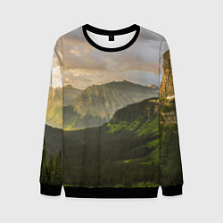 Свитшот мужской Горы, лес, небо, цвет: 3D-черный