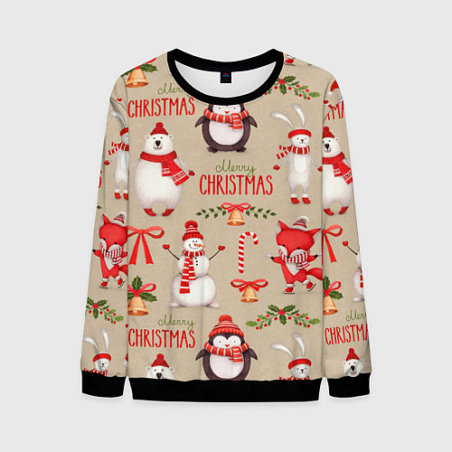 Мужской свитшот СЧАСТЛИВОГО РОЖДЕСТВА MERRY CHRISTMAS / 3D-Черный – фото 1