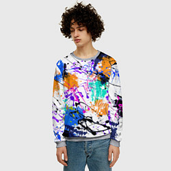 Свитшот мужской Брызги и мазки разноцветных красок на белом фоне, цвет: 3D-меланж — фото 2