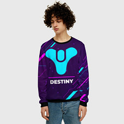 Свитшот мужской Символ Destiny в неоновых цветах на темном фоне, цвет: 3D-черный — фото 2
