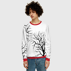 Свитшот мужской Черные ветки деревьев на белом фоне, цвет: 3D-красный — фото 2