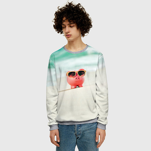 Мужской свитшот Свинка на отдыхе / 3D-Меланж – фото 3