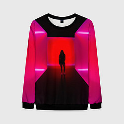 Свитшот мужской Неоновый коридор и человек - Розовый, цвет: 3D-черный