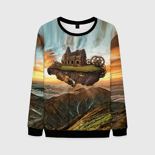Мужской свитшот Горный пейзаж в стиле Стимпанк / 3D-Черный – фото 1