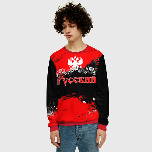 Мужской свитшот Я РУССКИЙ Брызги красные / 3D-Красный – фото 3