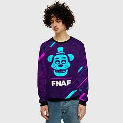 Свитшот мужской Символ FNAF в неоновых цветах на темном фоне, цвет: 3D-черный — фото 2