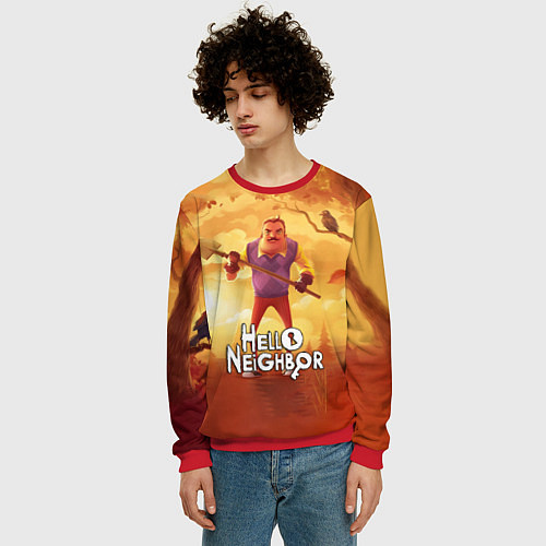 Мужской свитшот Hello Neighbor Привет сосед Сосед с лопатой / 3D-Красный – фото 3