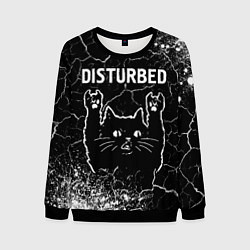 Свитшот мужской Группа Disturbed и Рок Кот, цвет: 3D-черный