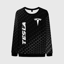Свитшот мужской Tesla карбоновый фон, цвет: 3D-черный