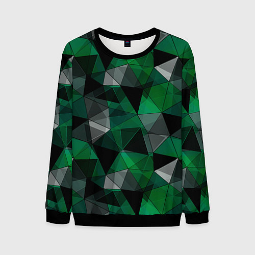 Мужской свитшот Зеленый, серый и черный геометрический / 3D-Черный – фото 1