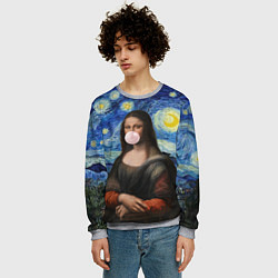 Свитшот мужской Мона Лиза Приколы - Звездная ночь, цвет: 3D-меланж — фото 2
