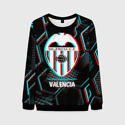 Мужской свитшот Valencia FC в стиле glitch на темном фоне