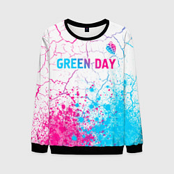 Свитшот мужской Green Day neon gradient style: символ сверху, цвет: 3D-черный