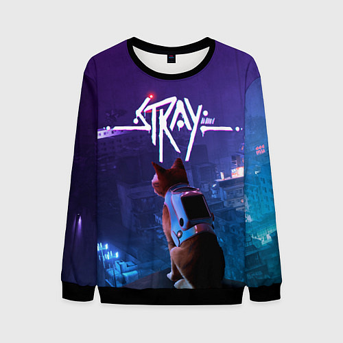Мужской свитшот Stray кот неон / 3D-Черный – фото 1