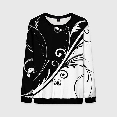 Мужской свитшот Симметричные чёрно белые цветы Symmetrical black a / 3D-Черный – фото 1