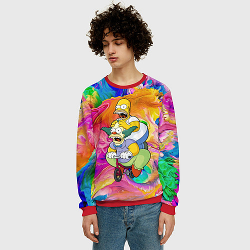 Мужской свитшот Гомер Симпсон и клоун Красти едут на детском велос / 3D-Красный – фото 3