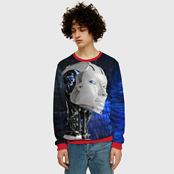 Свитшот мужской Голова робота - киберпанк, цвет: 3D-красный — фото 2