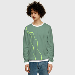 Свитшот мужской Абстрактные зеленые линии на фоне цвета хаки, цвет: 3D-белый — фото 2