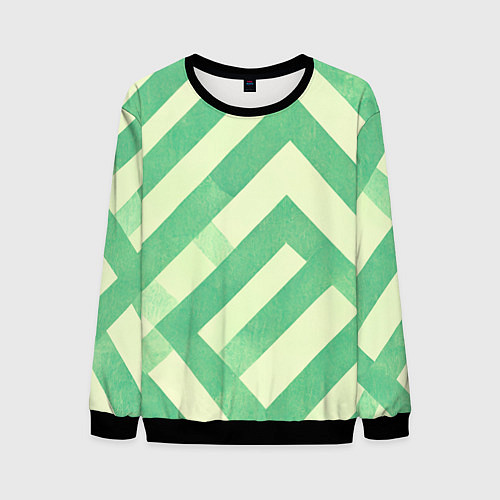 Мужской свитшот Зеленые геометрические узоры / 3D-Черный – фото 1