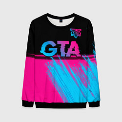 Мужской свитшот GTA - neon gradient: символ сверху