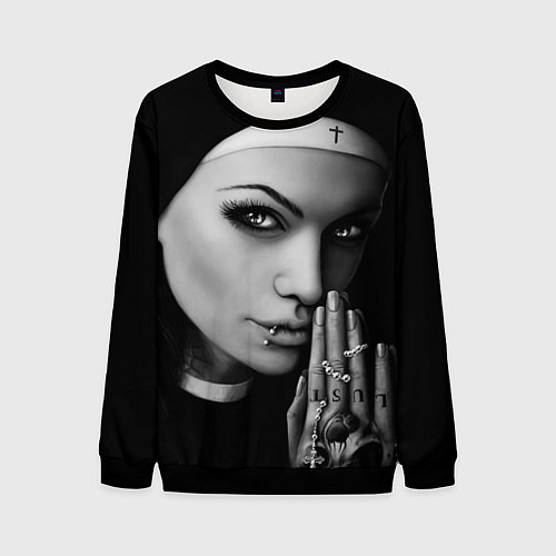 Мужской свитшот Готическая монашка с татуировкой Страсть / 3D-Черный – фото 1