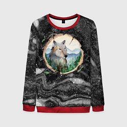 Свитшот мужской Рисунок на бревне - волк, цвет: 3D-красный
