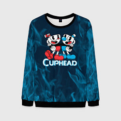 Свитшот мужской Cuphead синий огонь, цвет: 3D-черный