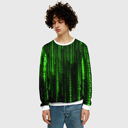 Свитшот мужской Двоичный код зеленый, цвет: 3D-белый — фото 2