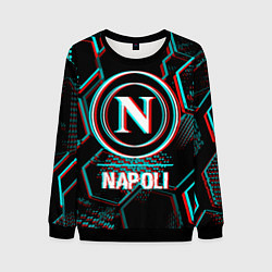 Свитшот мужской Napoli FC в стиле glitch на темном фоне, цвет: 3D-черный