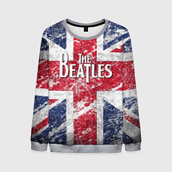 Свитшот мужской The Beatles - лого на фоне флага Великобритании, цвет: 3D-меланж