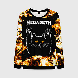 Свитшот мужской Megadeth рок кот и огонь, цвет: 3D-черный