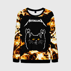 Свитшот мужской Metallica рок кот и огонь, цвет: 3D-черный