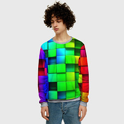 Свитшот мужской Цветные неоновые кубы, цвет: 3D-меланж — фото 2