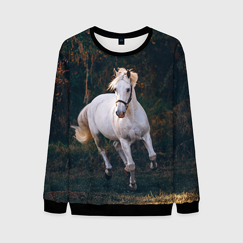 Мужской свитшот Скачущая белая лошадь / 3D-Черный – фото 1