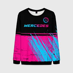 Свитшот мужской Mercedes - neon gradient: символ сверху, цвет: 3D-черный