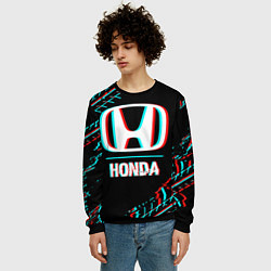 Свитшот мужской Значок Honda в стиле glitch на темном фоне, цвет: 3D-черный — фото 2