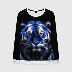 Свитшот мужской Синий неоновый тигр, цвет: 3D-белый