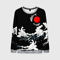 Свитшот мужской Волны и рыбки, цвет: 3D-меланж