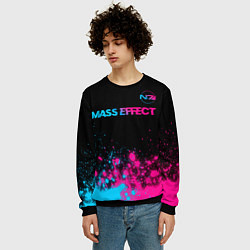 Свитшот мужской Mass Effect - neon gradient: символ сверху, цвет: 3D-черный — фото 2